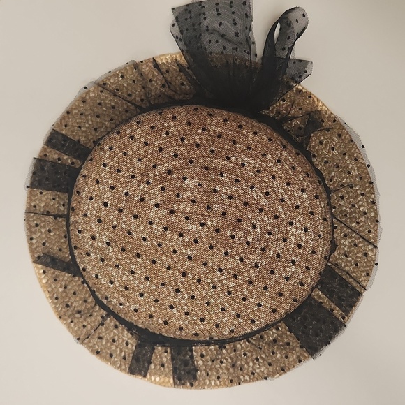 Tarnish Women's Brown Boater Straw Hat With Dotted Tulle Netting - Picture 2 of 11